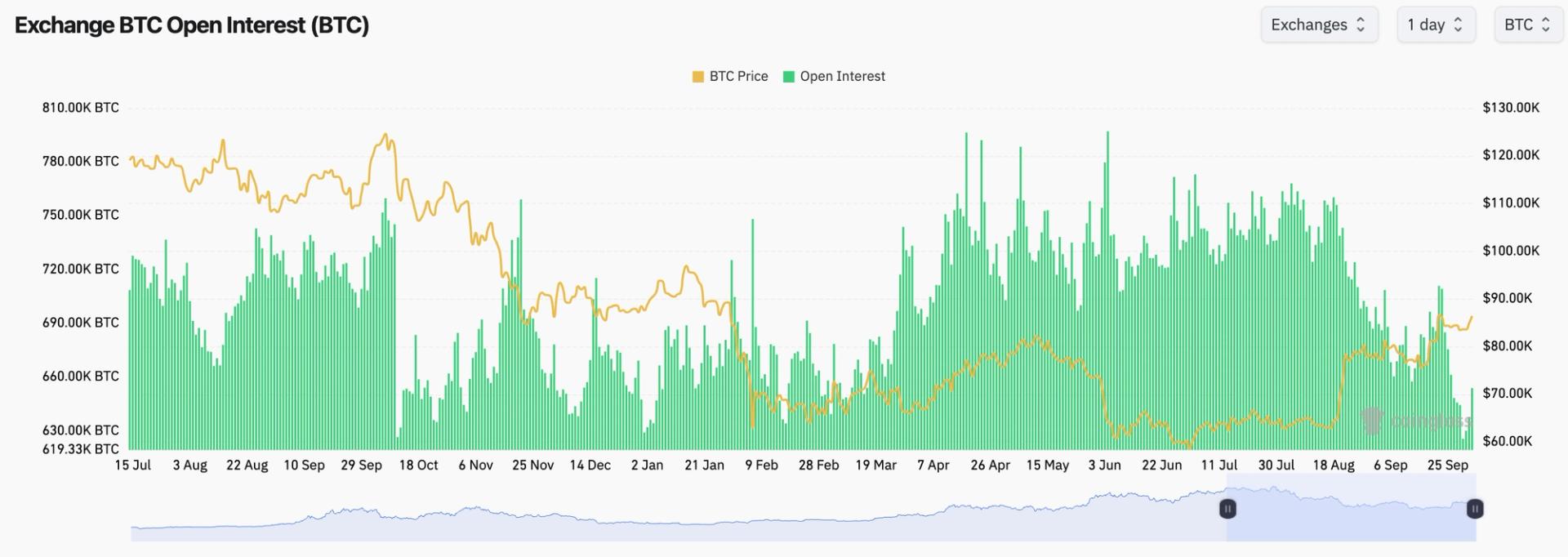 Bitcoin fiyatı ve BTC cinsinden açık pozisyonların seyri