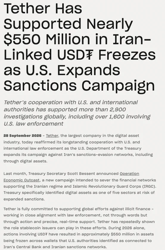 Tether açıklamasında İran bağlantılı USDT dondurmaları ve soruşturma sayıları