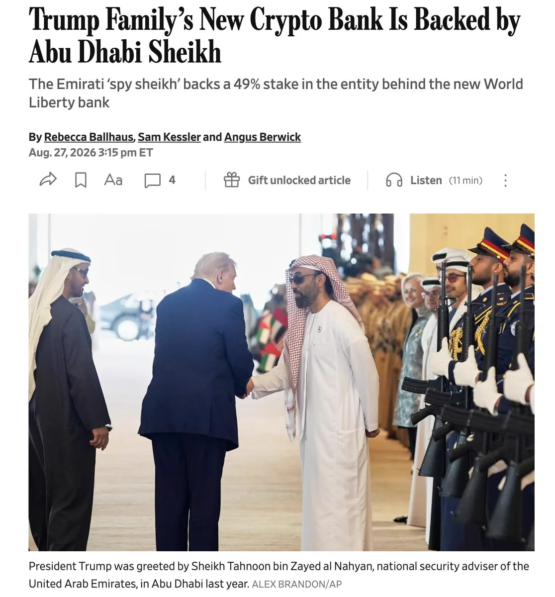 Trump’ın Abu Dabi’de Şeyh Tahnoon tarafından karşılandığı görüşme anı