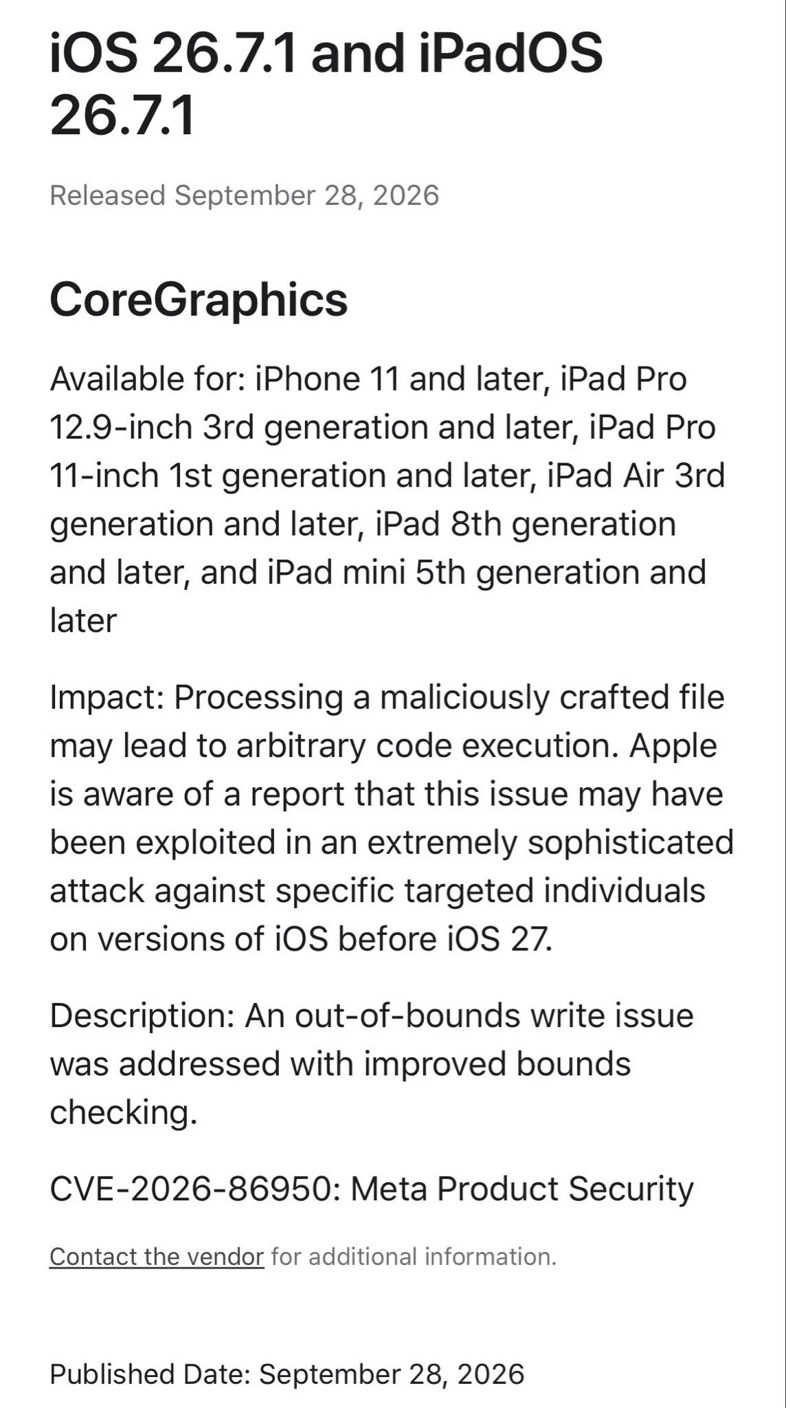 Apple güvenlik notunda açığın olası hedefli istismarı ve güncelleme kapsamı