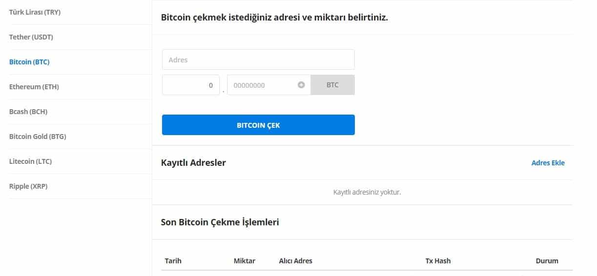 BtcTurk bitcoin Çekme İşlemi