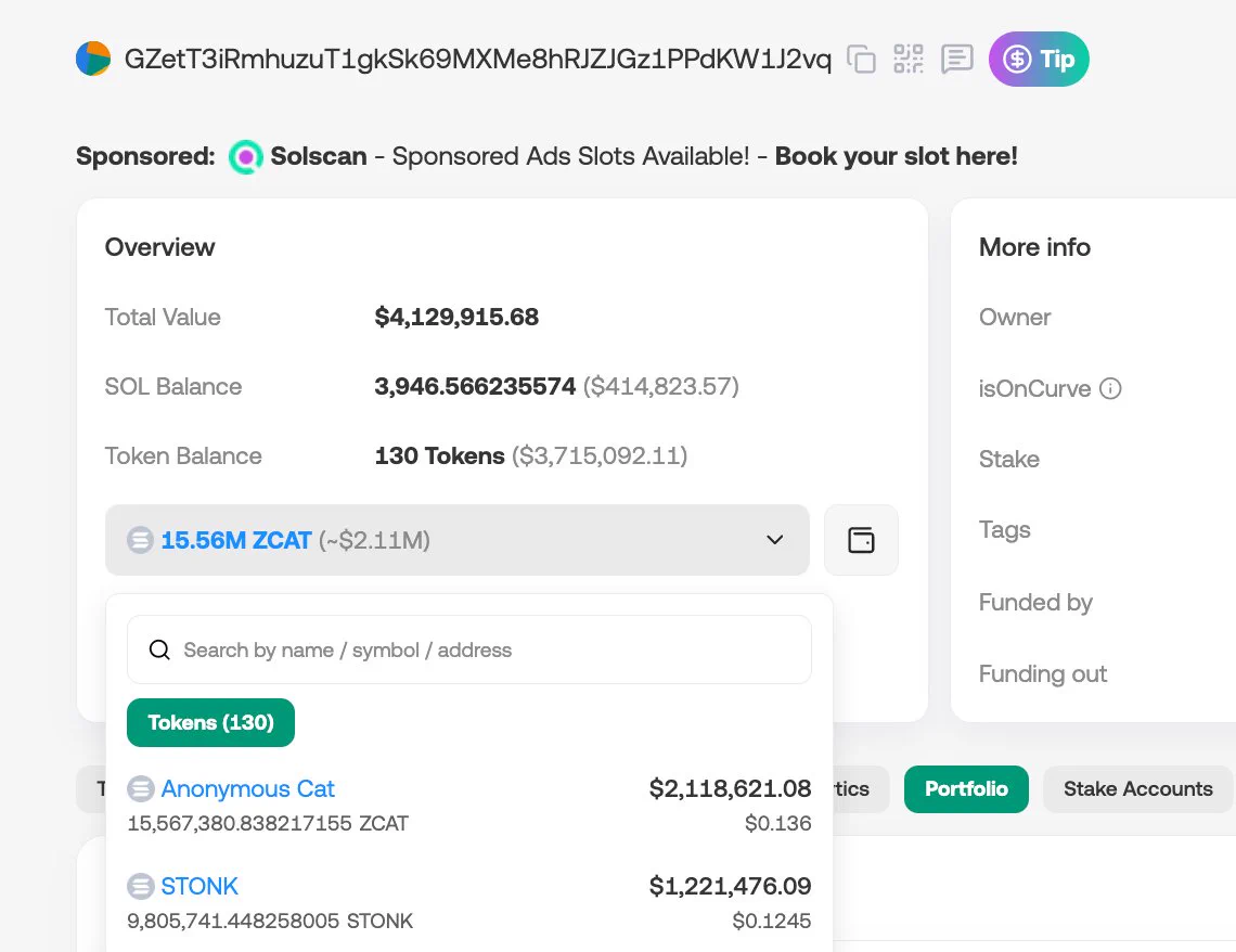 Cüzdandaki ZCAT ve STONK bakiyelerinin güncel dolar değerleri