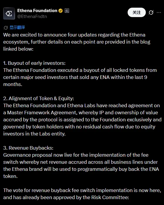 Committee approval of the ENA revenue buyback proposal in the Ethena Foundation post