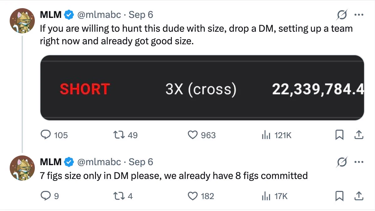 @mlmabc hesabının PONS short pozisyonunu hedeflemek için ekip çağrısı yaptığı paylaşım