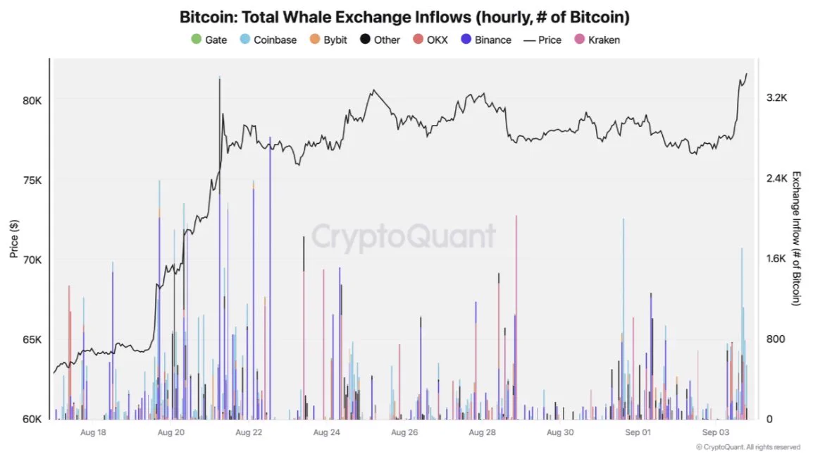 Saatlik büyük yatırımcı Bitcoin girişleri ile fiyat hareketini karşılaştıran grafik